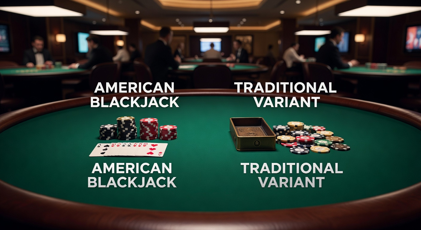 Grafik mit Hausvorteil-Vergleich: Balkendiagramm für American und European Blackjack unter verschiedenen Bedingungen