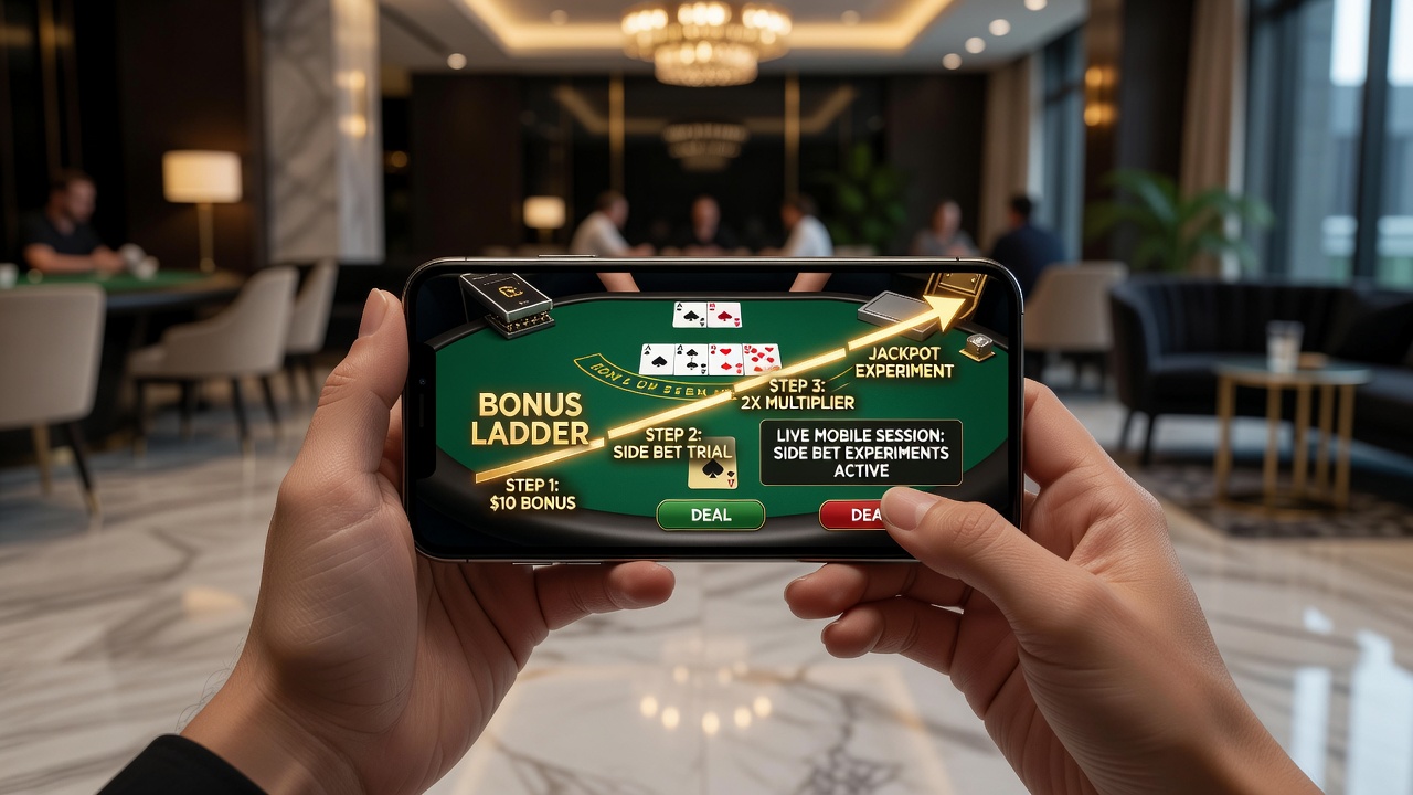 Mobile Blackjack-Session mit Live-Dealer und Bonus-Tracking auf dem Display