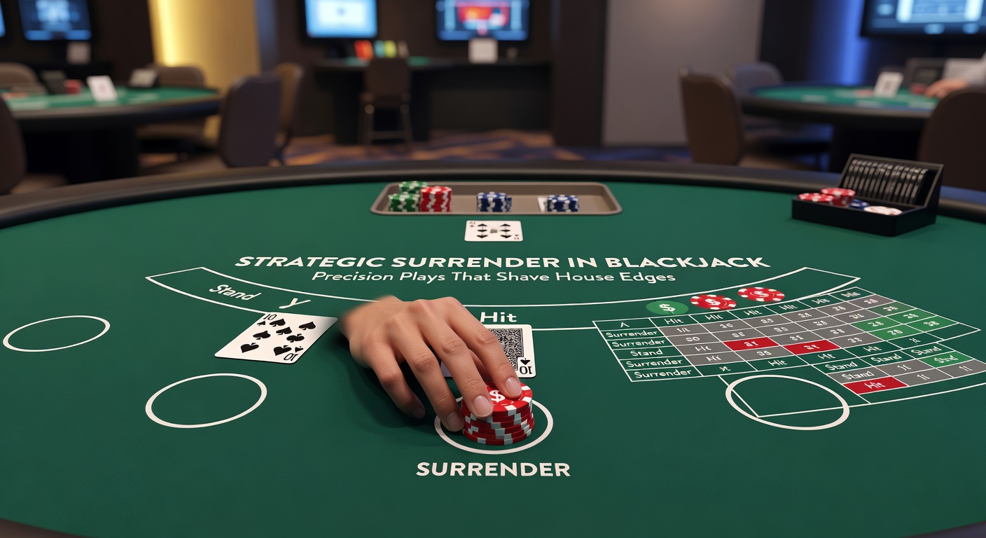 Detaillierte Blackjack-Strategietabelle mit hervorgehobenen Surrender-Feldern gegen Dealer-up-Karten